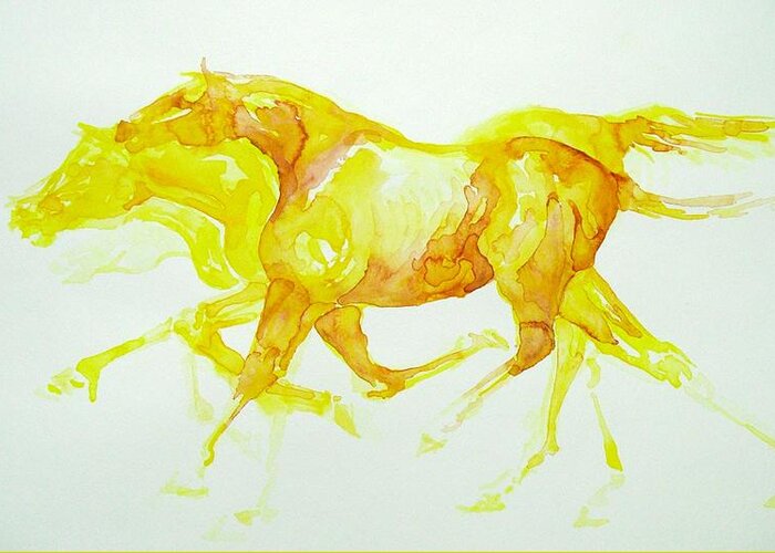 Golden Horses Greeting Card featuring the painting Eats the Sun, Running Horses by Gregg Caudell