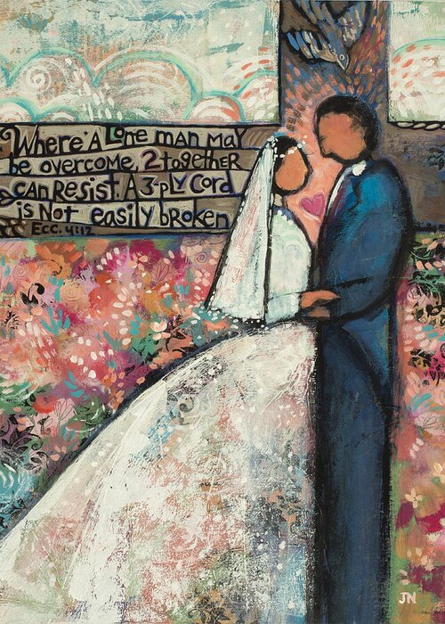 Jen Norton Greeting Card featuring the painting Ecclesiastes 4 12 Wedding Art by Jen Norton