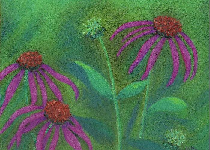 Echinacea Greeting Card featuring the pastel Echinacea by Anne Katzeff