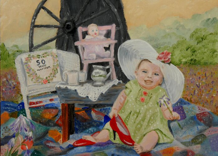 Baby Greeting Card featuring the painting Eden Rose's First Tea Party by Quwatha Valentine