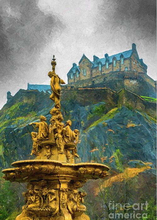 Digital Greeting Card featuring the digital art Edinburgh Ross Fountain Digital Painting by Antony McAulay