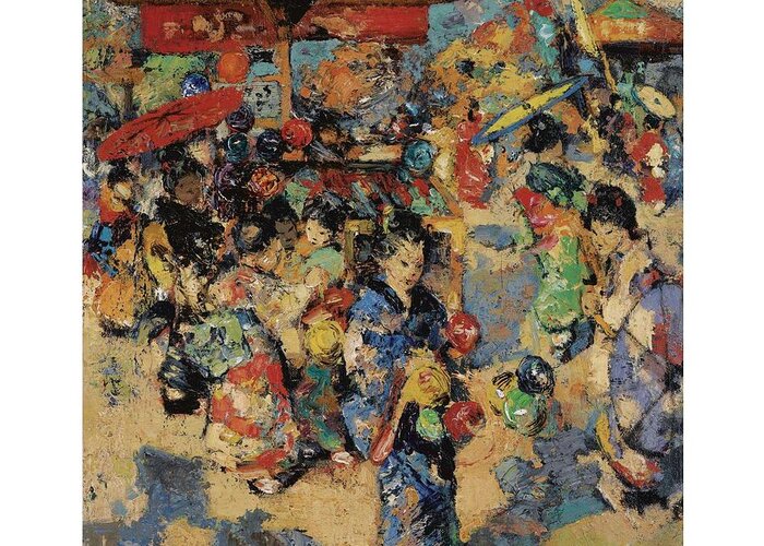 Art Greeting Card featuring the painting Edward Atkinson Hornel 1864 - 1933 CARNIVAL DAY, JAPAN by Edward Atkinson Hornel