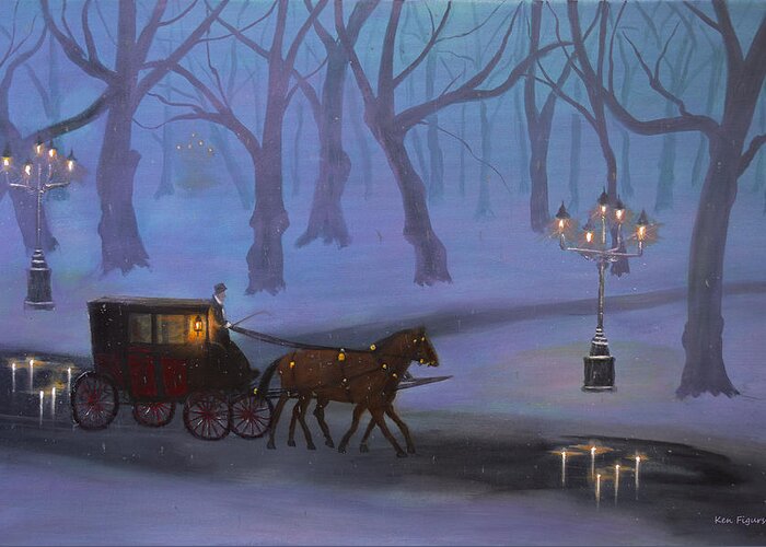 Snow Greeting Card featuring the painting Eerie Evening by Ken Figurski