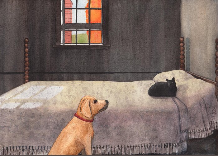 Dog Greeting Card featuring the painting Effing CAT by Catherine G McElroy