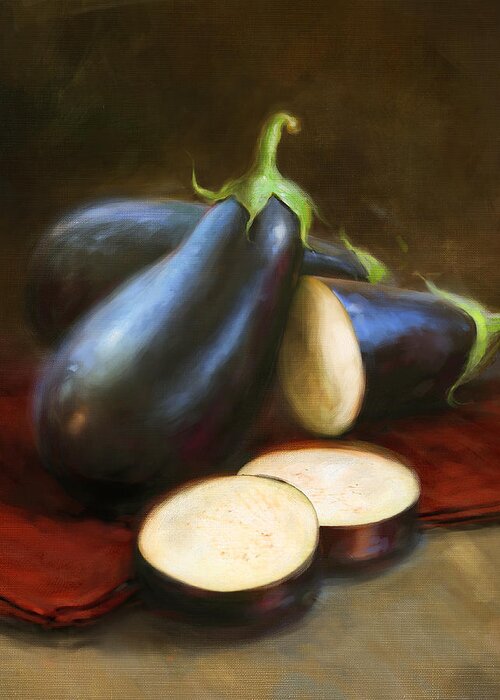 Vegetables Greeting Card featuring the painting Eggplants by Robert Papp