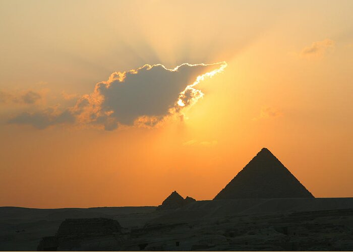 Pyramid Greeting Card featuring the photograph Egpytian Sunset Behind Cloud by Donna Corless