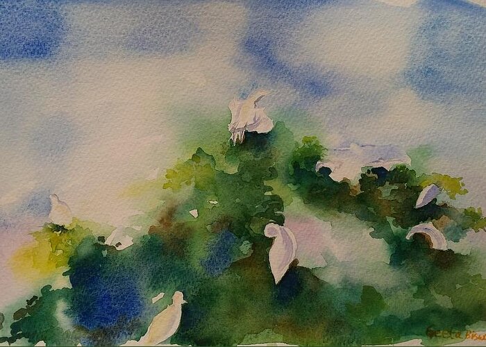 Egrets Greeting Card featuring the painting Egrets impressionistic watercolor gift by Geeta Yerra
