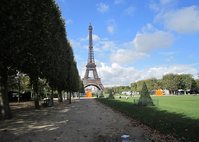 Eiffel Tower Greeting Card featuring the photograph Eiffel Tower Autumn Leaves Paris France by John Shiron
