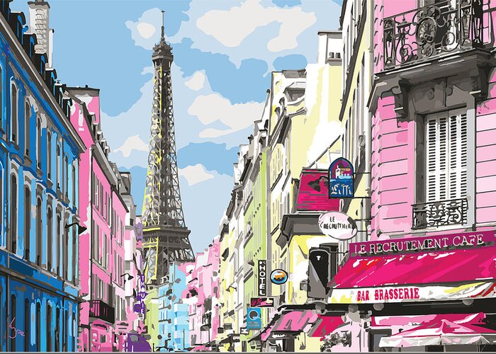 Eiffel Tower Greeting Card featuring the digital art Paris, France - Eiffel Tower by Inge Lewis
