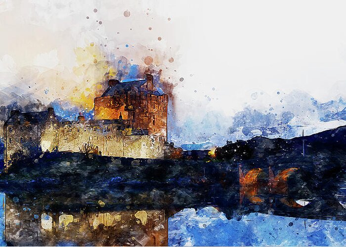 Eilean Donan Greeting Card featuring the painting Eilean Donan Castle - 05 by AM FineArtPrints