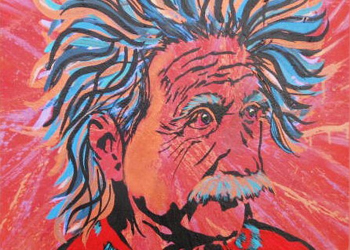 Einstein Paintings Greeting Card featuring the painting Einstein-In the Moment by Bill Manson