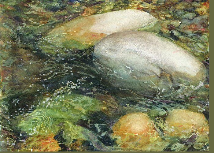 River Rocks Greeting Card featuring the painting Elbow River Rocks 2 by Madeleine Arnett