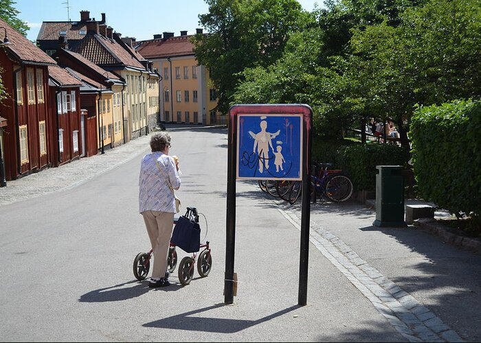 Stockholm Greeting Card featuring the photograph Elderly Woman in Stockholm by Erik Burg