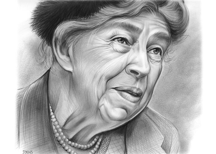 Anna Eleanor Roosevelt Greeting Card featuring the drawing Eleanor Roosevelt by Greg Joens