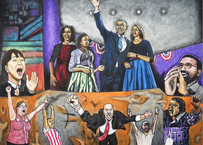 Landscape Greeting Card featuring the painting Presidential election 2012 by Koffi Mbairamadji