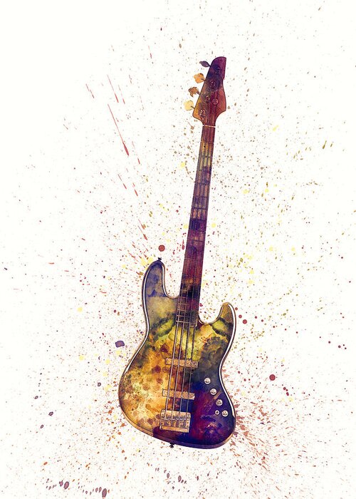 Bass Guitar Greeting Card featuring the digital art Electric Bass Guitar Abstract Watercolor by Michael Tompsett