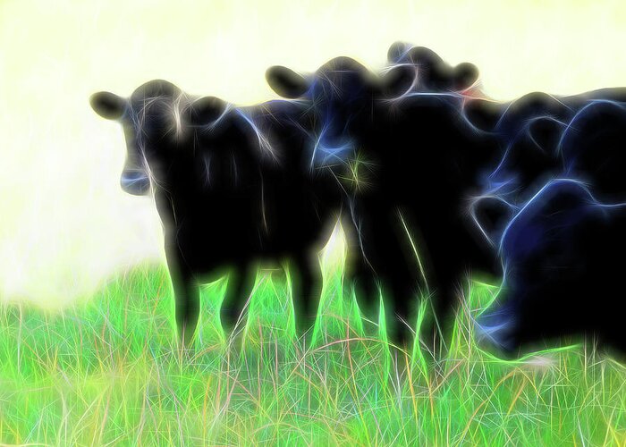 Cow Greeting Card featuring the photograph Electric Cows by Ann Powell