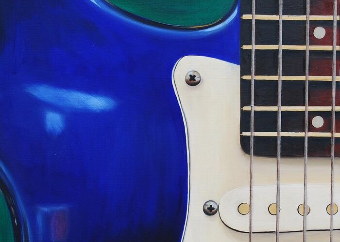 Realism Greeting Card featuring the painting Electric Guitar in Blue by Emily Page
