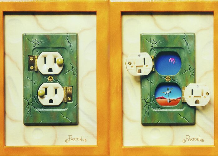  Greeting Card featuring the painting Electric View miniature shown closed and open by Paxton Mobley