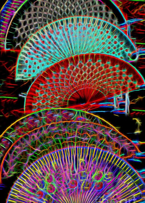 Abstract Greeting Card featuring the photograph Electrified Neon Fans by Sue Melvin