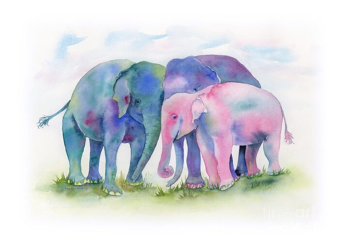 Elephant Greeting Card featuring the painting Elephant Hug by Amy Kirkpatrick