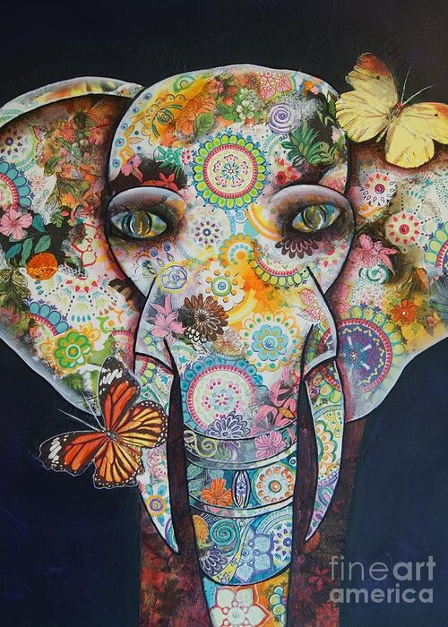 Elephant Greeting Card featuring the painting Elephant Mixed Media 1 by Reina Cottier