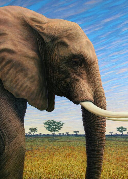 Elephant Greeting Card featuring the painting Elephant on Safari by James W Johnson