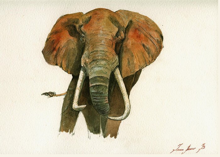 Elephant Greeting Card featuring the painting Elephant painting      by Juan Bosco