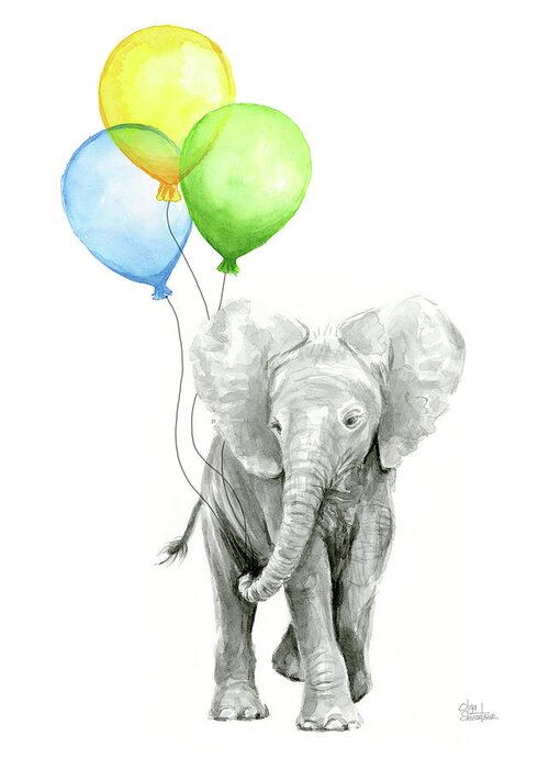 Elephant Greeting Card featuring the painting Elephant Watercolor Baby Animal Nursery Art by Olga Shvartsur