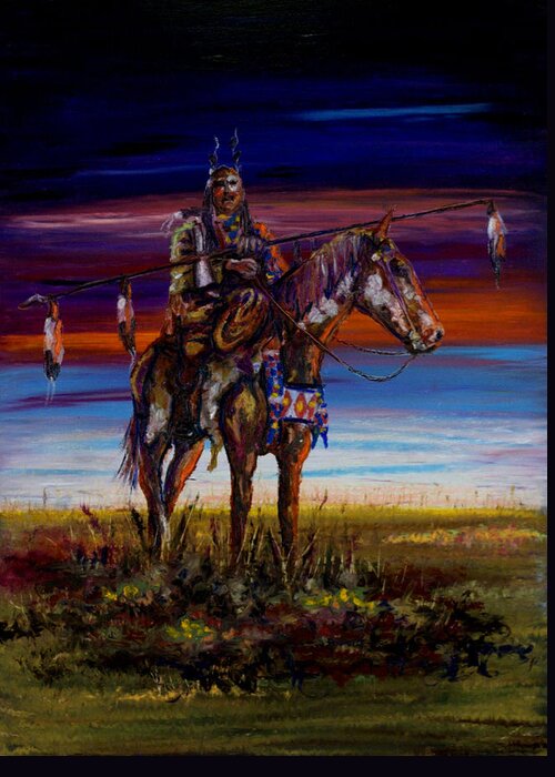 Native American Greeting Card featuring the pastel Eleven Coup Warrior by Laurie Tietjen