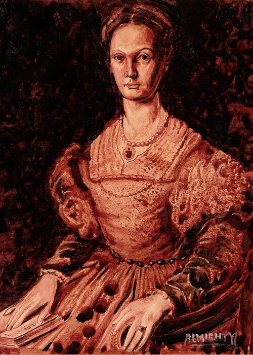 Ryan Almighty Greeting Card featuring the painting Elizabeth Bathory -dry blood by Ryan Almighty