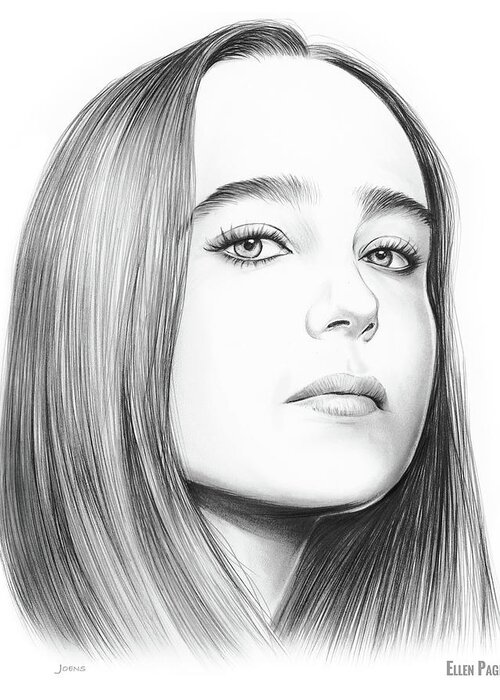 Ellen Page Greeting Card featuring the drawing Ellen Page by Greg Joens