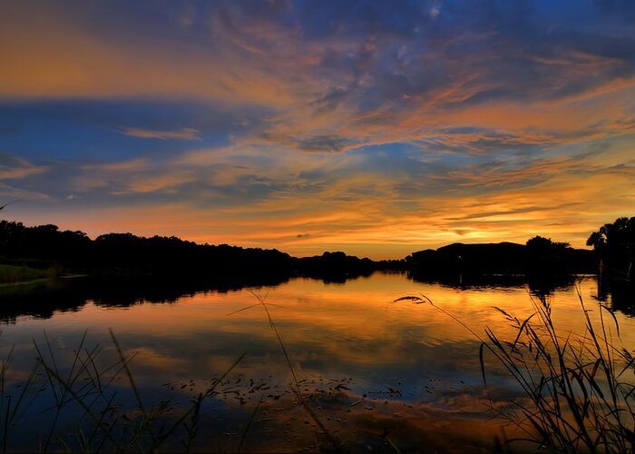 Landscape Greeting Card featuring the photograph Ellenton Lake Sunset 02 by Jonathan Sabin