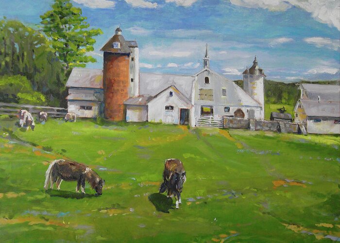 Elm Grove Greeting Card featuring the painting Elm Grove Farm by Susan Esbensen