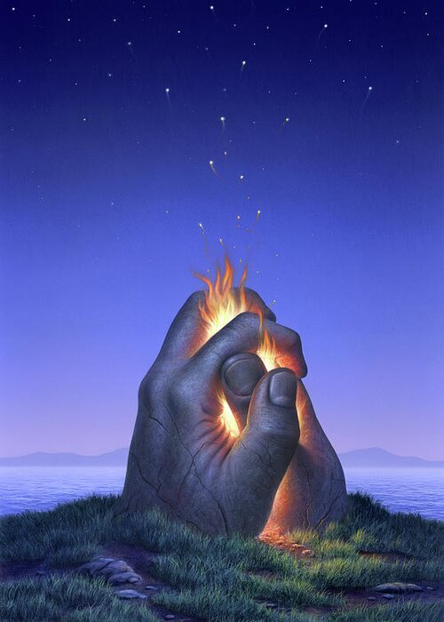 Fire Greeting Card featuring the painting Embers Turn to Stars by Jerry LoFaro