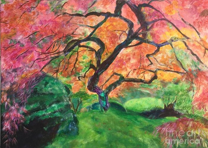 Tree Greeting Card featuring the painting Embrace by Kate Conaboy