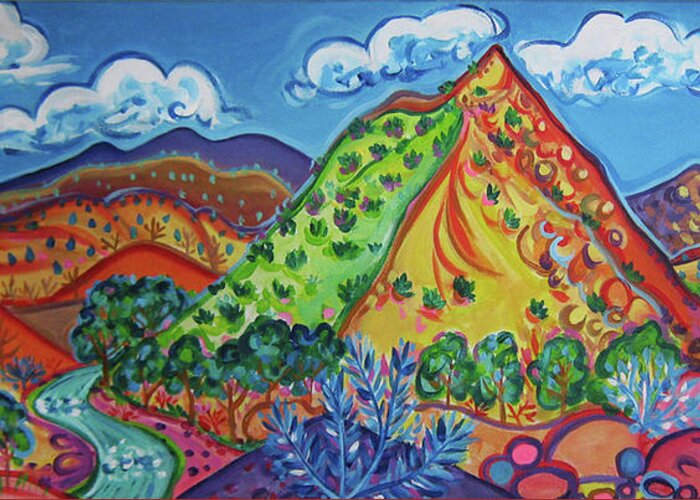 Colorful Art Greeting Card featuring the painting Embudo Valley Peak by Rachel Houseman