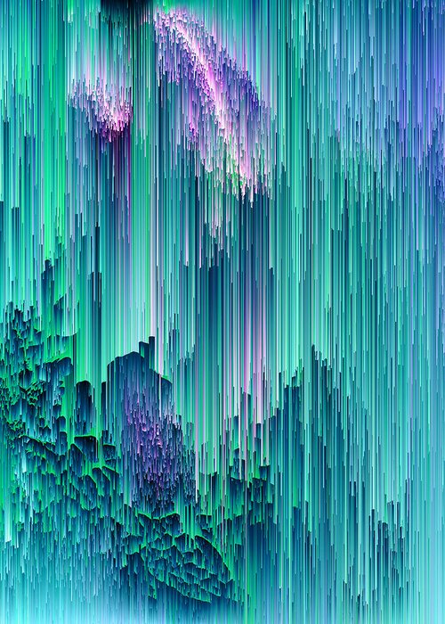 Glitch Greeting Card featuring the digital art Emerald City - Pixel Art by Jennifer Walsh
