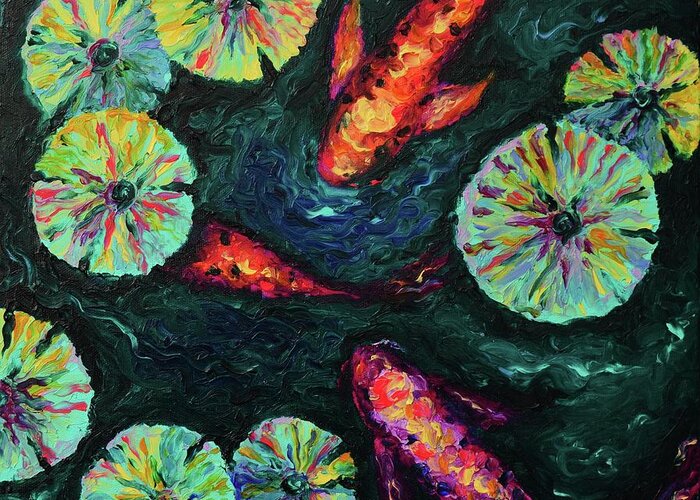 Koi Greeting Card featuring the painting Emerald Dreams by Elizabeth Cox
