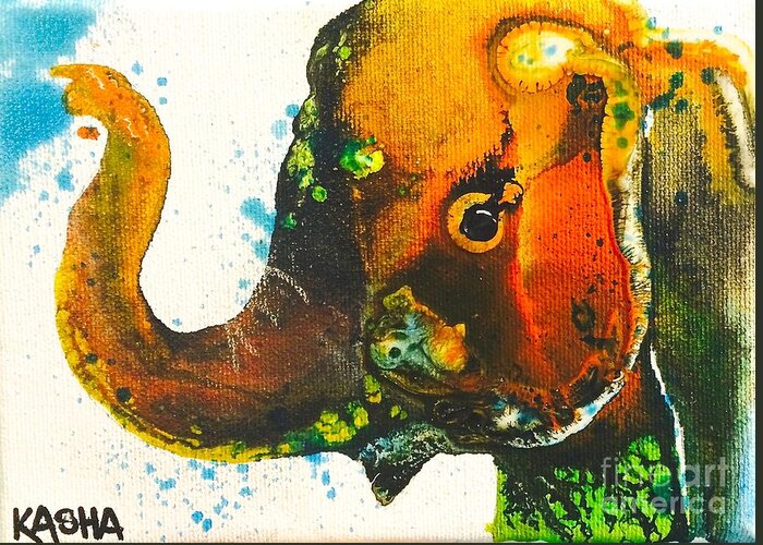 Elephant Greeting Card featuring the painting Rosie-Ellie-Eloise by Kasha Ritter