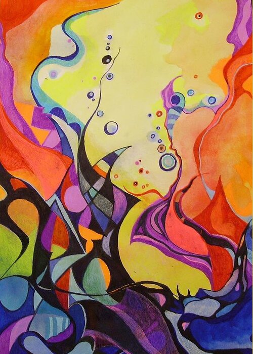 Watercolors Pens Paper Abstract Greeting Card featuring the painting Emergence by Wolfgang Schweizer