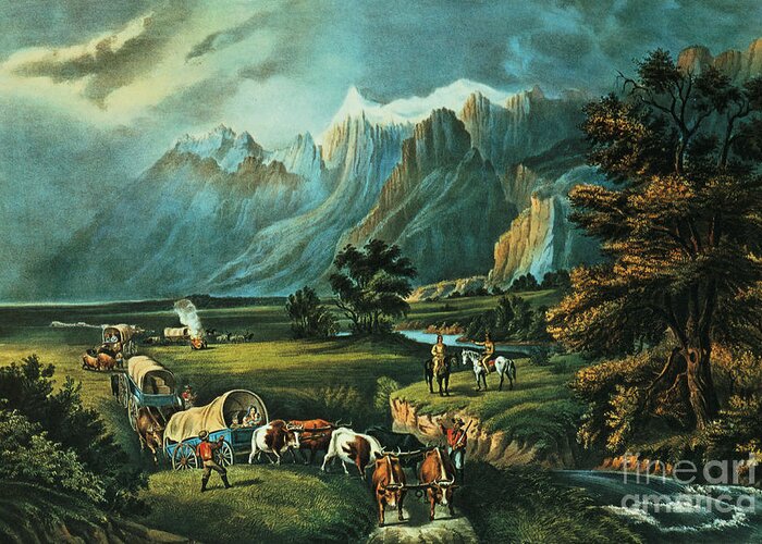 Rocky Mountains Greeting Card featuring the painting Emigrants Crossing the Plains by Currier and Ives