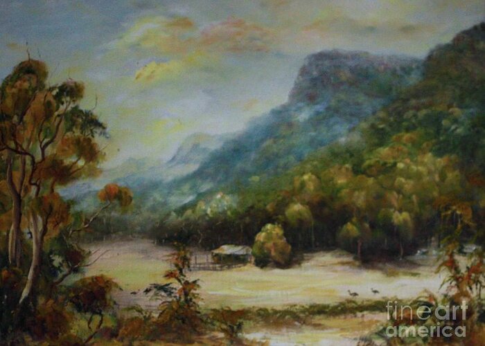 Grampians Greeting Card featuring the painting Emu Plains, Grampians by Ryn Shell