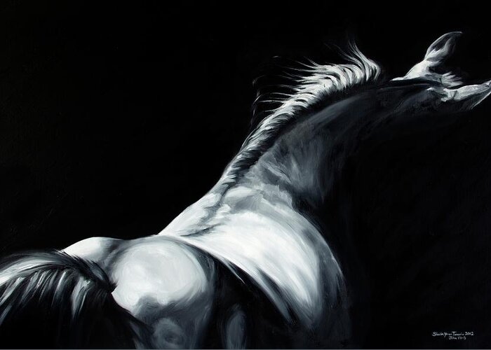 Black And White Horse Greeting Card featuring the painting En Arche by Shaila Yovan Tenorio