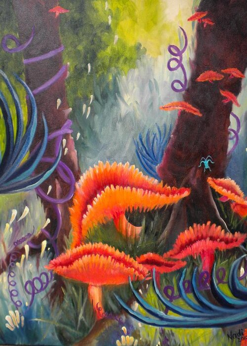 Mushrooms Greeting Card featuring the painting Enchanted Forest by Renate Wesley