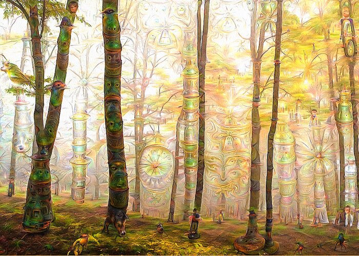 Forest Greeting Card featuring the digital art Enchanted surreal deep dream forest by Matthias Hauser