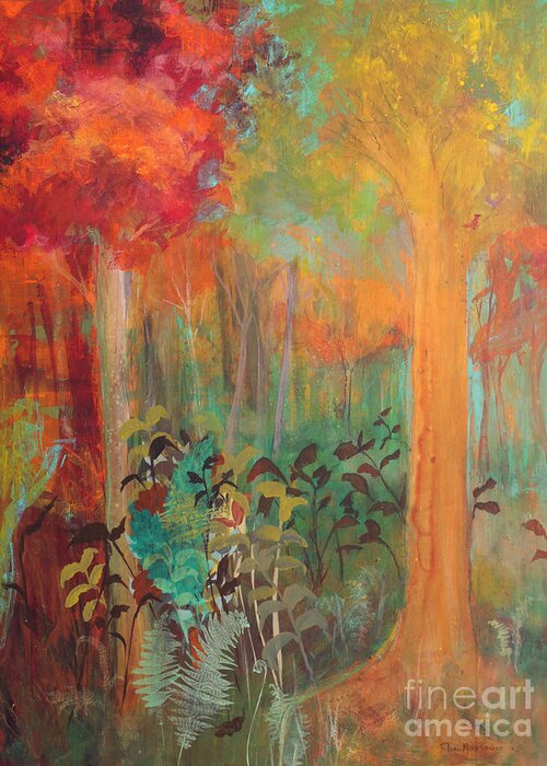 Autumn Greeting Card featuring the painting Enchantment in Autumn by Robin Pedrero