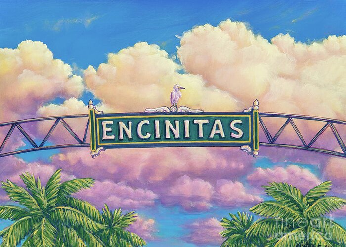 Encinitas Sign Greeting Card featuring the painting Encinitas Sunset by Elisabeth Sullivan