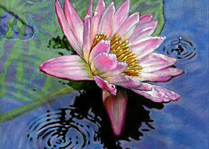 Water Lily Greeting Card featuring the painting End of Summer Shower by John Lautermilch