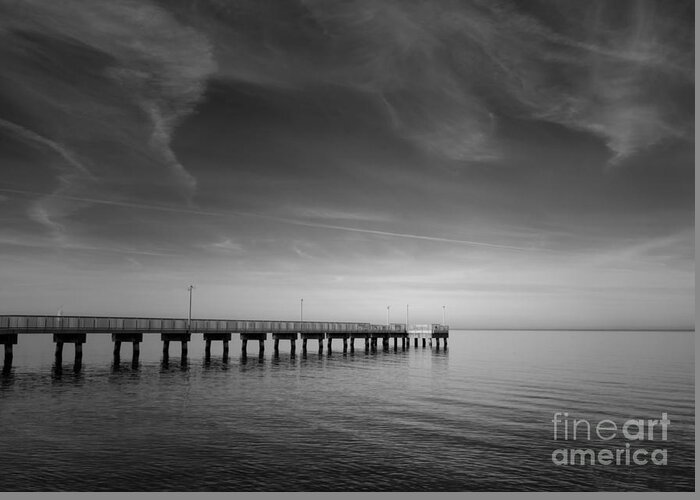 Black And White Greeting Card featuring the photograph End of the Pier Black and White Coastal Landscape Photograph by PIPA Fine Art - Simply Solid